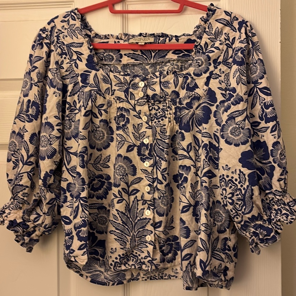 Floral Linen Blouse- L